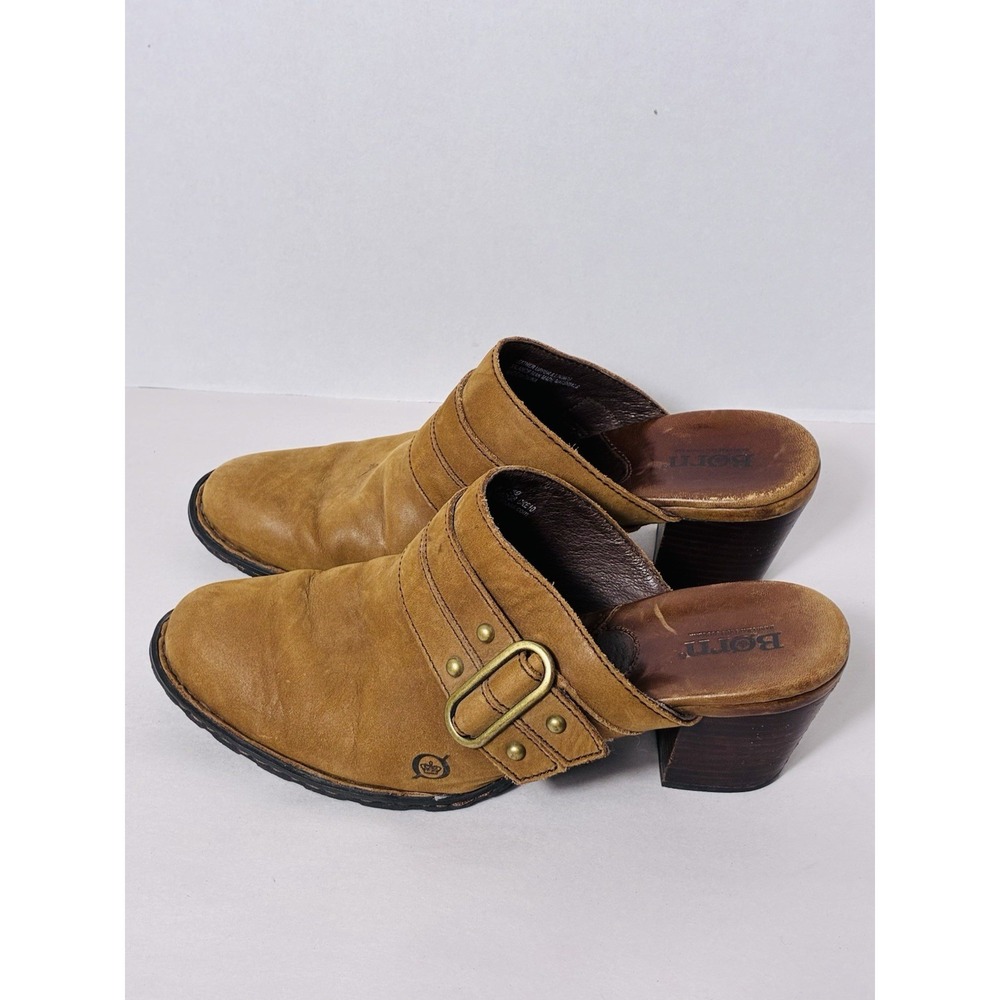Born Brown Leather Slip On Mules Sz 8 Classic 2.5" Heel Old Money, Quiet Luxury